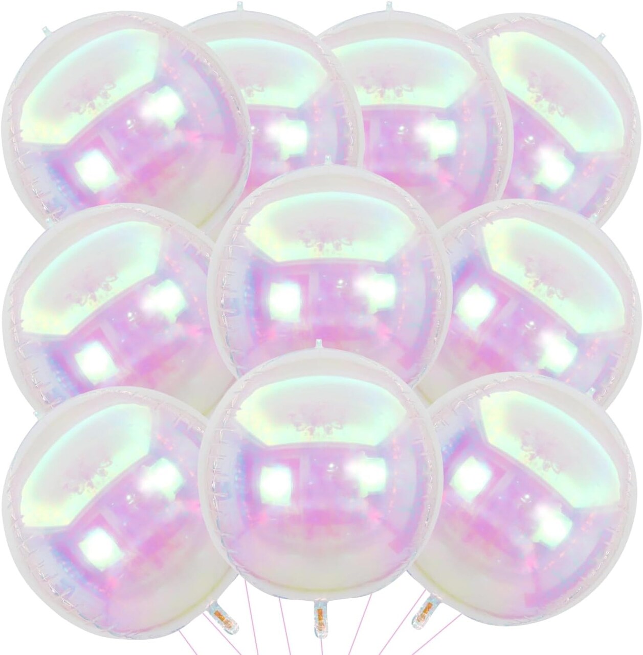 10 Pcs 22 Inch Iridescent Mylar Balloons, Large 4D Giant Round Foil Balloon Big Mirror Metallic Balloons for Birthday Party Baby Shower Gender Reveal Supplies